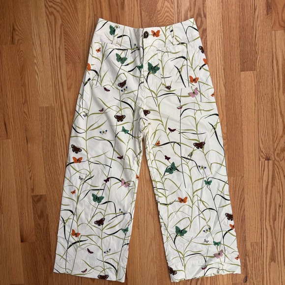 Anthropologie The Colette Butterfly Print High Rise Wide Leg Crop Pants Size 30 - Picture 2 of 12
